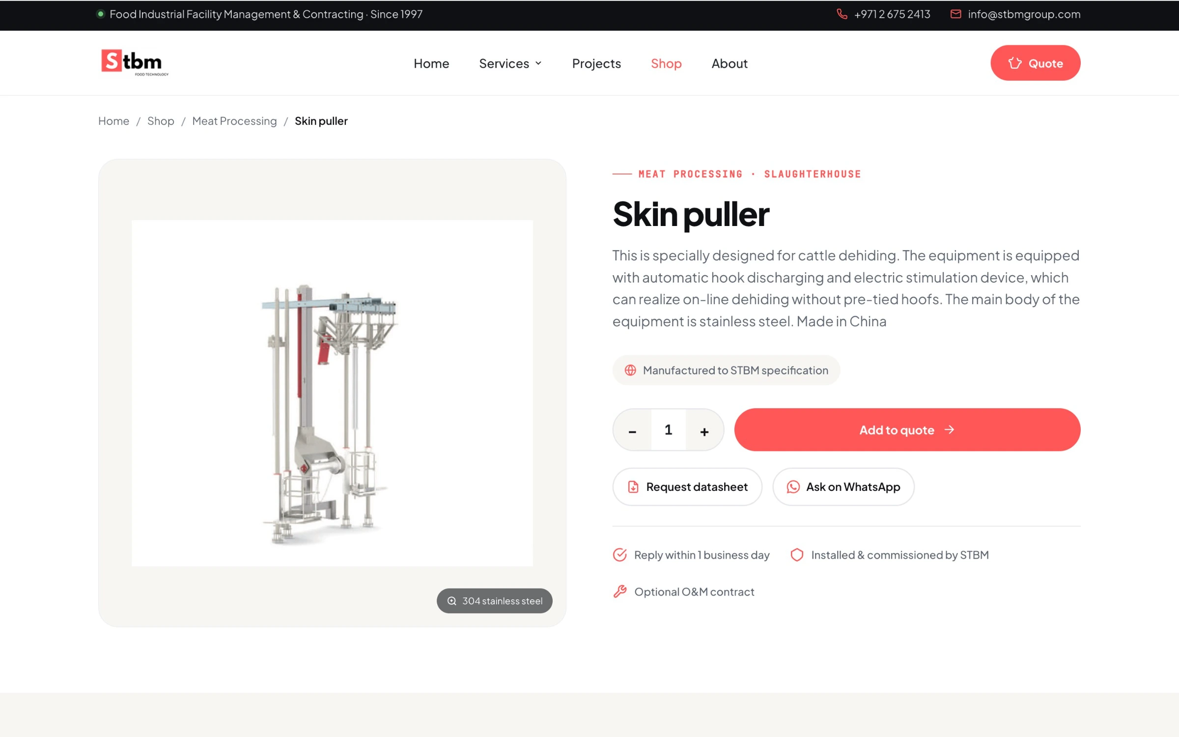 The specification table on a product page.